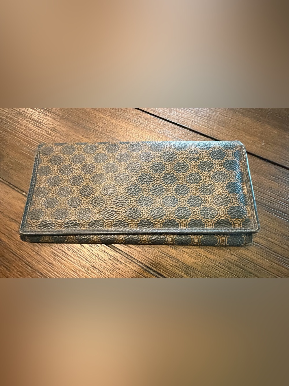 Celine Vintage Black Macadam Monogram Pebbled Coated Canvas Long Bifold Wallet